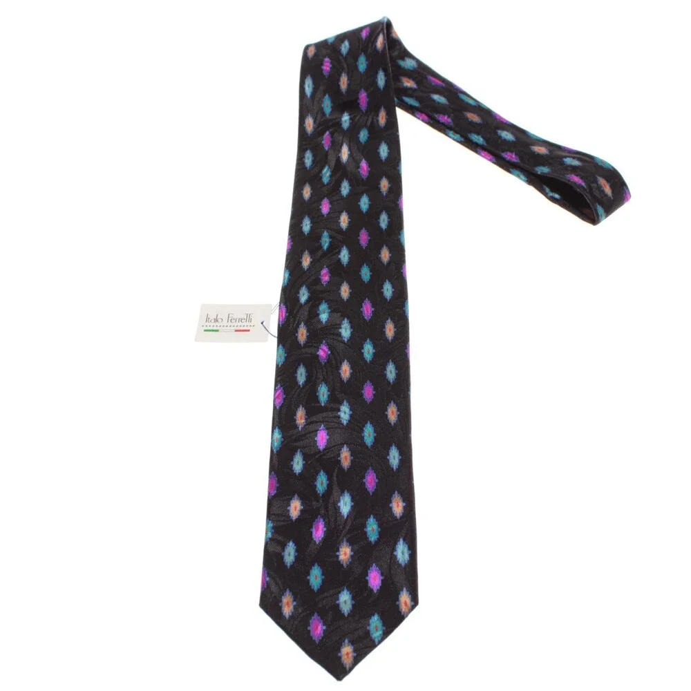 Italo Ferretti NWT Neck Tie in Black with Multicolor Geometric Medallion Print